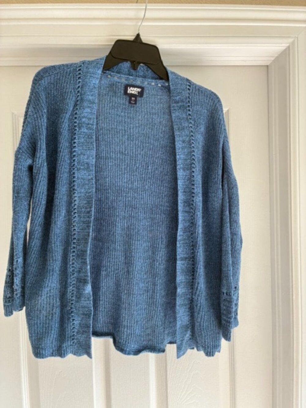 Lands' End Blue Marl Open-Front Knit Cardigan Linen Cotton Blend, XS